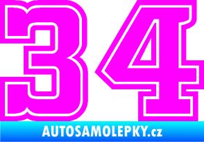 Samolepka Startovní číslo 34 typ 5 Fluorescentní růžová