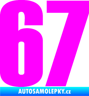 Samolepka Startovní číslo 67 typ 2      Fluorescentní růžová