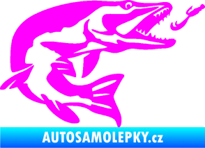 Samolepka Štika 005 pravá s návnadou Fluorescentní růžová