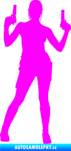 Samolepka Střelkyně 002 pravá girl with gun Fluorescentní růžová