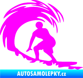 Samolepka Surfař 005 levá velké vlny Fluorescentní růžová