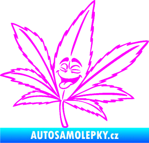 Samolepka Travka 003 levá lístek marihuany s obličejem Fluorescentní růžová