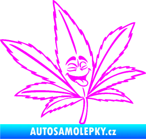 Samolepka Travka 003 pravá lístek marihuany s obličejem Fluorescentní růžová