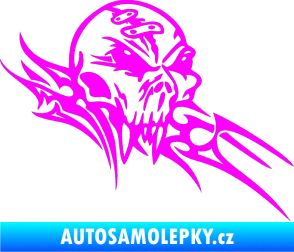 Samolepka Tribal skull pravá lebka Fluorescentní růžová