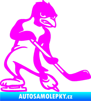 Samolepka Tučňák hokejista pravá Fluorescentní růžová