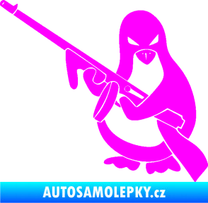 Samolepka Tučňák se samopalem levá Fluorescentní růžová