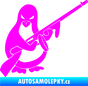 Samolepka Tučňák se samopalem pravá Fluorescentní růžová