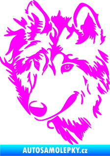 Samolepka Vlk 009 levá hlava Fluorescentní růžová