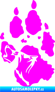 Samolepka Vlk 018 pravá stopa s vlčím obrysem Fluorescentní růžová