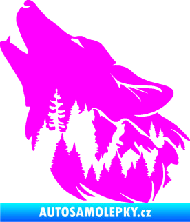 Samolepka Vlk 027 levá s krajinou Fluorescentní růžová