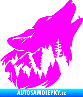 Samolepka Vlk 027 pravá s krajinou Fluorescentní růžová