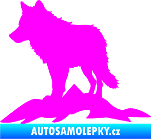 Samolepka Vlk 031 levá hory Fluorescentní růžová