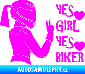 Samolepka Yes girl, yes biker motorkářka Fluorescentní růžová