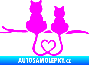 Samolepka Zamilované kočky spojené ocásky levá Fluorescentní růžová