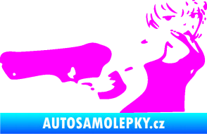 Samolepka Žena s pistolí levá Fluorescentní růžová