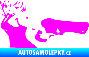 Samolepka Žena s pistolí pravá Fluorescentní růžová