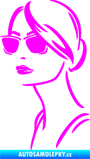 Samolepka Žena tvář 003 levá s brýlemi Fluorescentní růžová