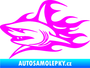 Samolepka Žralok 017 levá s plameny Fluorescentní růžová