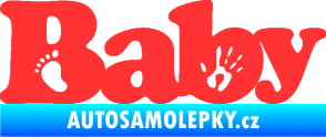 Samolepka Baby nápis otisk ručky a nožky světle červená