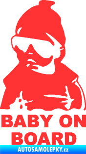 Samolepka Baby on board 002 levá s textem miminko s brýlemi světle červená