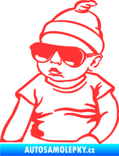 Samolepka Baby on board 003 levá miminko s brýlemi světle červená