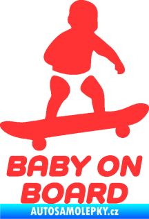 Samolepka Baby on board 008 pravá skateboard světle červená
