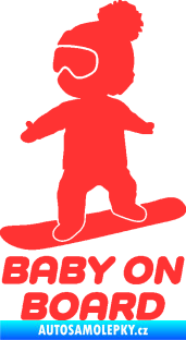 Samolepka Baby on board 009 levá snowboard světle červená
