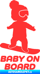 Samolepka Baby on board 009 pravá snowboard světle červená
