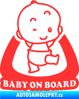 Samolepka Baby on board 011 pravá s nápisem světle červená
