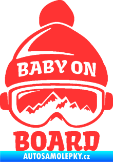 Samolepka Baby on board 012 levá na horách světle červená