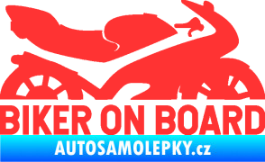 Samolepka Biker on board pravá motorka světle červená
