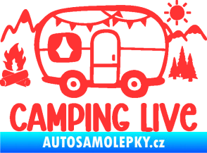 Samolepka Camping live 001 levá cestování v karavanu světle červená