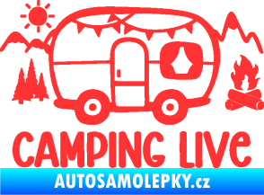 Samolepka Camping live 001 pravá cestování v karavanu světle červená