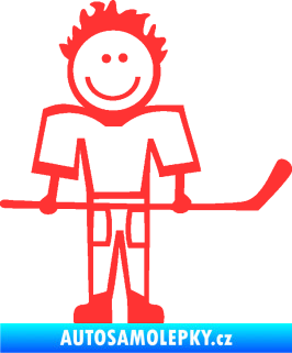 Samolepka Cartoon family kluk 002 pravá hokejista světle červená