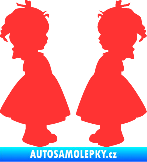 Samolepka Dítě v autě 072 dvě holčičky sourozenci světle červená