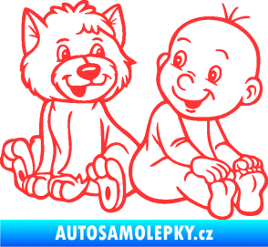 Samolepka Dítě v autě 087 pravá chlapeček s pejskem světle červená
