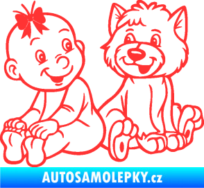 Samolepka Dítě v autě 095 levá holčička s pejskem světle červená