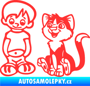 Samolepka Dítě v autě 097 levá kluk a kočka světle červená