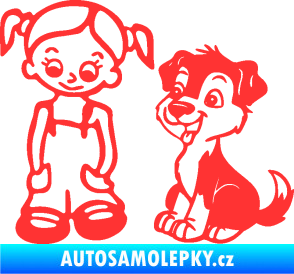 Samolepka Dítě v autě 099 levá holčička a pes světle červená