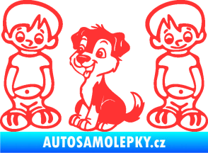 Samolepka Dítě v autě 103 levá dva kluci a pes světle červená