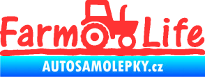 Samolepka Farm life nápis s traktorem světle červená