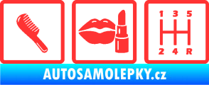 Samolepka Girl race car symboly brush, lipstick, shift světle červená