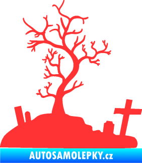 Samolepka Halloween 019 levá hřbitov světle červená