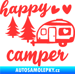 Samolepka Happy camper levá cestování světle červená