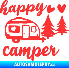 Samolepka Happy camper pravá cestování světle červená