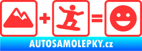 Samolepka Hory + snowboard = veselý smajlík světle červená