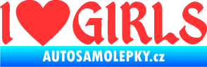 Samolepka I love girls nápis se srdcem světle červená