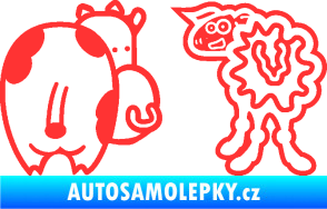 Samolepka JDM kravička a ovečka 001 levá světle červená