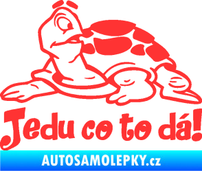 Samolepka Jedu co to dá! 001 levá nápis se želvou světle červená