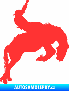 Samolepka Kovboj 001 pravá rodeo na koni světle červená